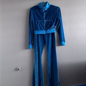 2 Piece Blue Velvet Track Suit